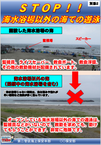 海水浴場以外での遊泳リーフレットの写真