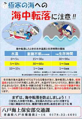 極寒の海への海中転落に注意リーフレットの写真