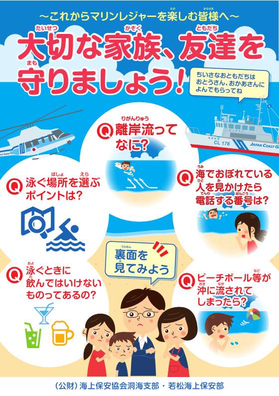 海で遊ぶときの注意点を5個質問するので答えてください。第一問、泳ぐときに飲んではいけないものはなんでしょう。第二問、泳ぐ場所を選ぶときに確認することはなんでしょう。第三問、離岸流とはなんでしょう。第四問、海で溺れている人を見かけた時に電話する番号は何番でしょう。第五問、ビーチボールなどが沖に流されてしまったらどうしますか。