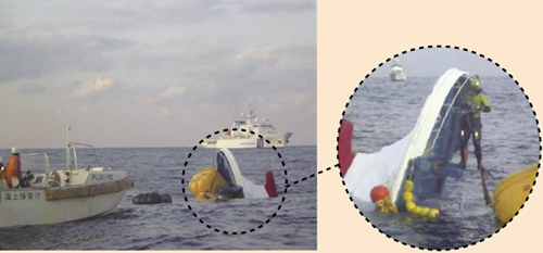 (��)�Փ˂ŕ��f���������ۂ̑D�񕔁@(�E)�D�񕔂̑{���ɂ��������~�����