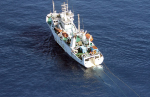 ワイヤー様のものをえい航中の中国海洋調査船「北斗」