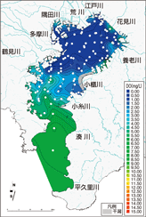 �ߘa���N�x�̓����p����Ē����̌��ʁi��w�̗n���_�f�ʁiDO�j���z�j�ꕔ�ɁA�n���_�f�ʂ�3.0mg/L����������n�_�f����̕��z������ꂽ