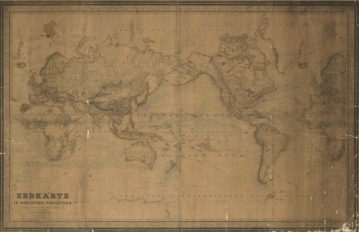 1856年にドイツで作製された世界地図 1856年にドイツで作製された世界地図