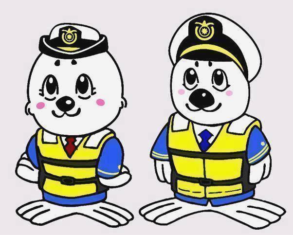 ライフジャケットを着用しているうみまるとうーみん